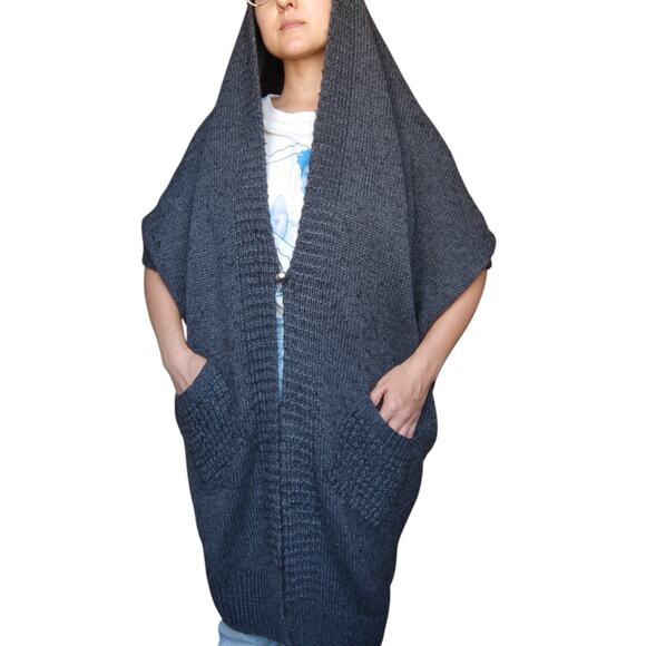 Halogen Gray Alpaca Blend Hooded Cocoon Cardigan Cape – One Size - Picture 3 of 8